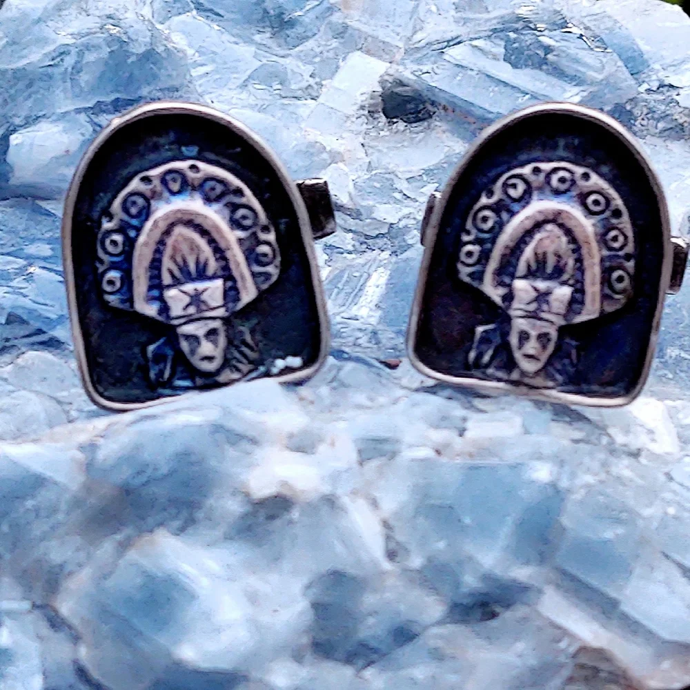Rare Vintage Mexican Sterling God Cufflinks